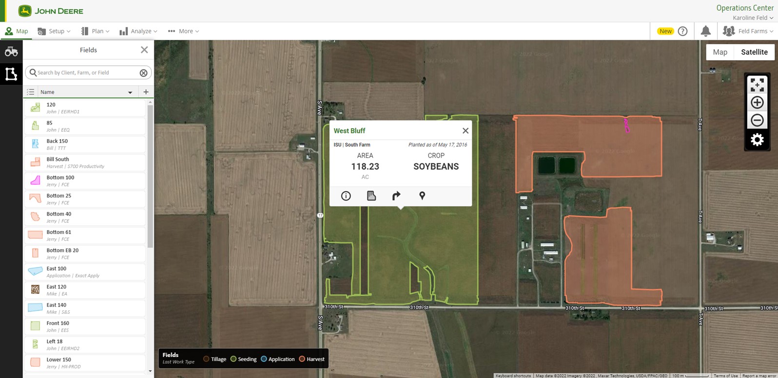 Use John Deere Operations Center to track operations on your farm.