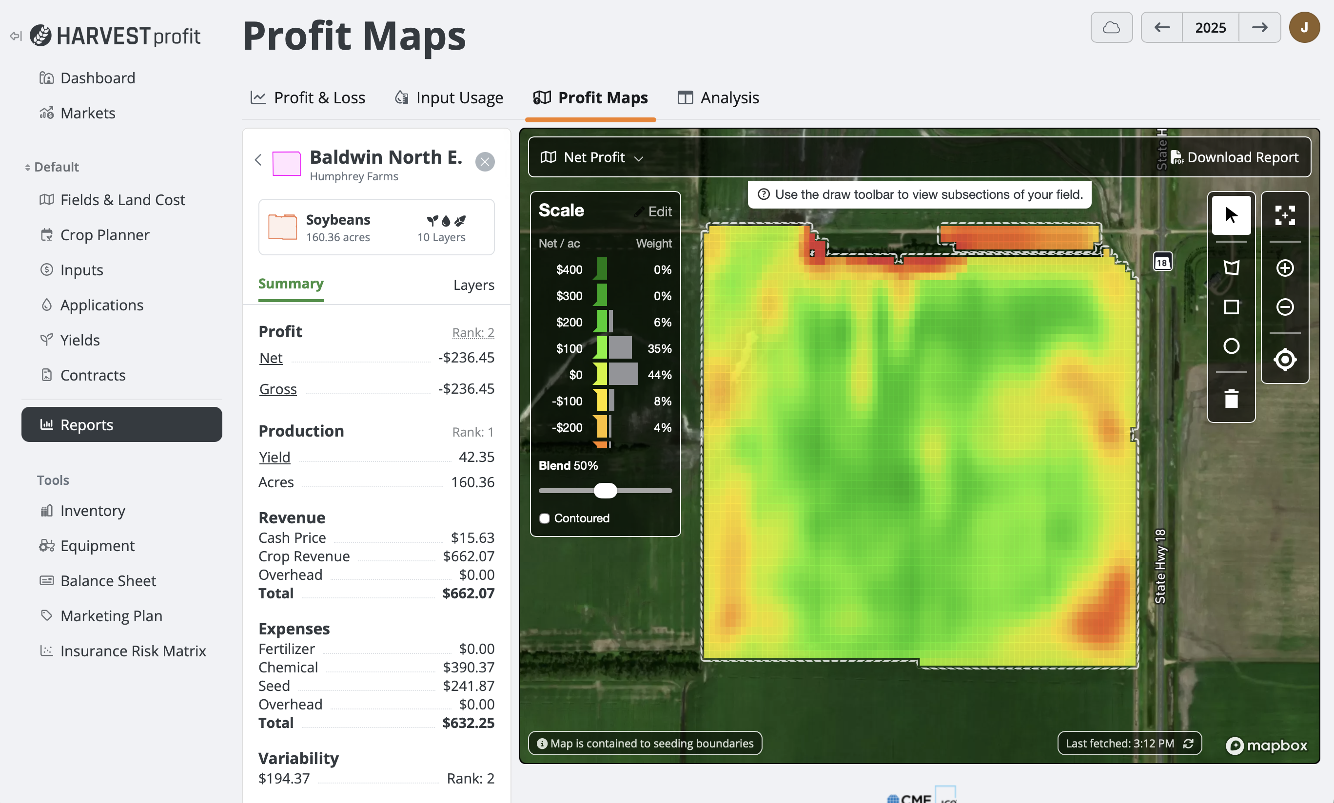 Profit Maps — color-coded heat map showing per-acre profitability across your fields