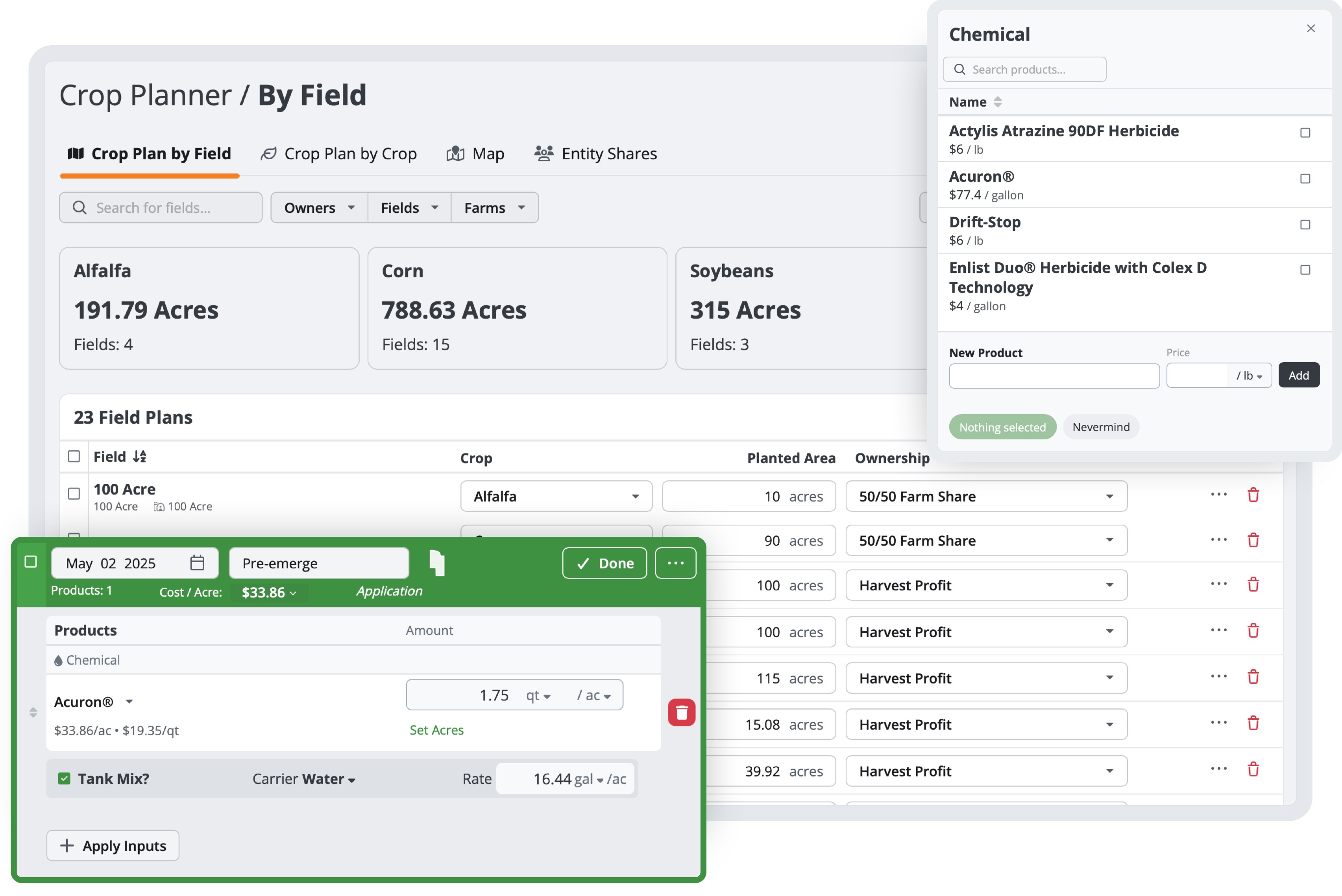 Harvest Profit crop planner with field plans, applications, and product management